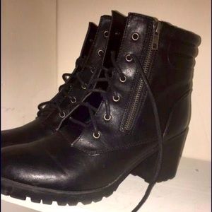 Black Chunky Combat Heel Boots